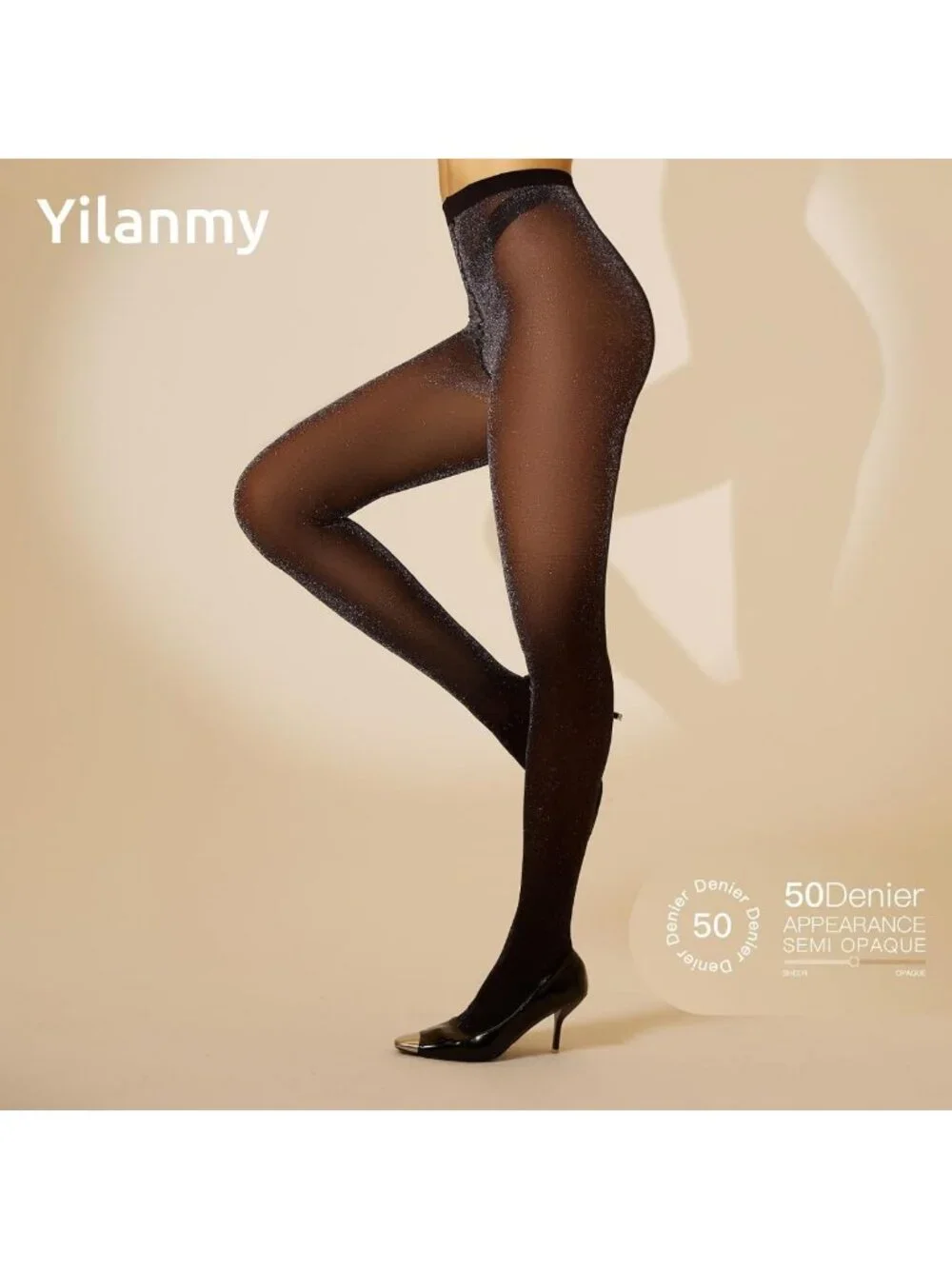 Shimmering Metallic High Waist Tights for Women - 2 Pairs of Sparkly Glitter